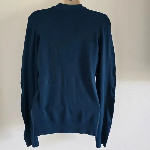 Guess Womens Logo Embroidered Mock Neck Sweater Size L Blue Long Sleeve Y2K - Picture 5 of 9
